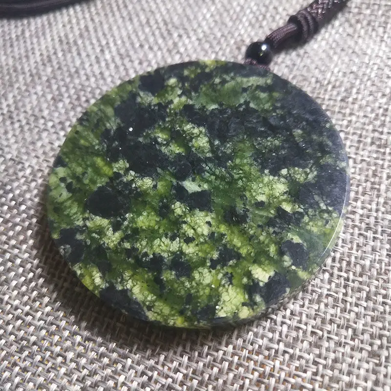 Natural Tibetan Jade Round Pendant Simple Medicine King Stone Round Nothing Card Pendant Men's and Women's Sweater Chain
