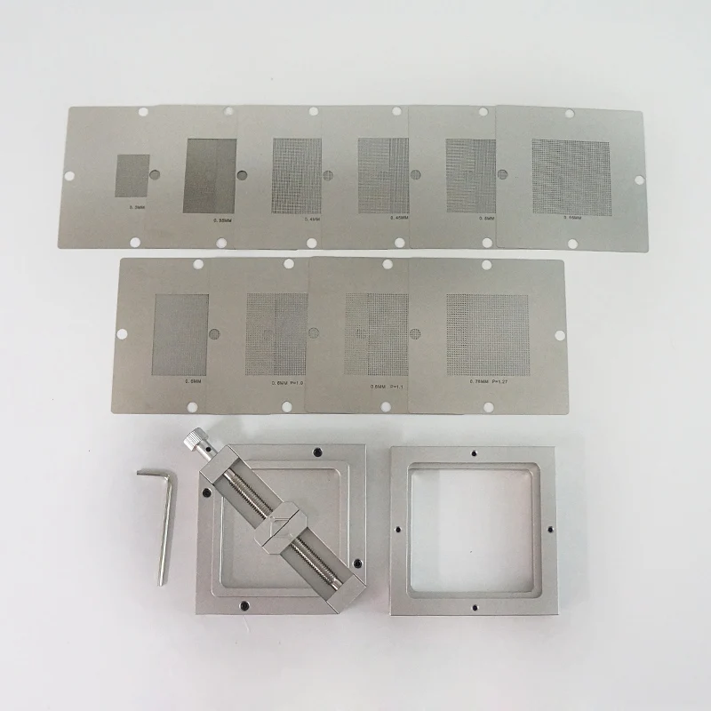 เงิน BGA Reballing ชุด90*90มม.90X90มม.สถานี10PCS Universal Stencil สำหรับชิป rework ซ่อมบัดกรีชุด