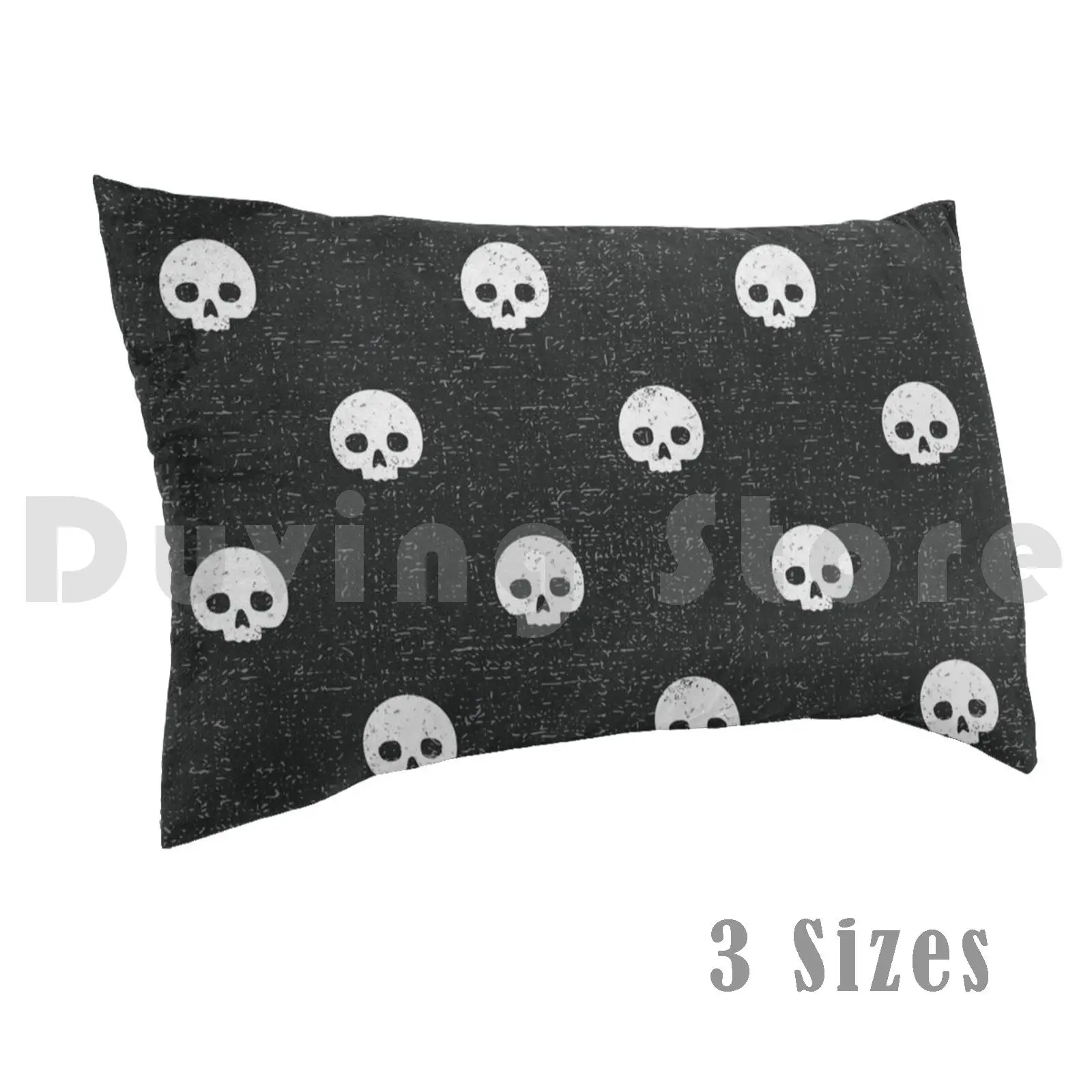 Skull Dot Coal Pillow Case Printed 50x75 Skull Dots Polkadot Halloween Skeleton Blackandwhite Bw Black Grey