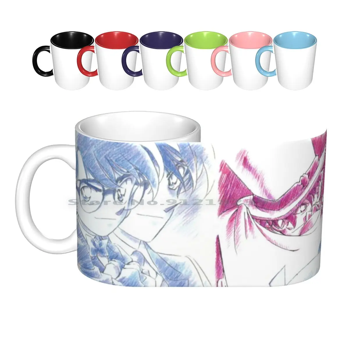 Detective Conan Edit-Conan Vs Kaito Sketch! Ceramic Mugs Coffee Cups Milk Tea Mug Detective Conan Meitantei Conan Magic Kaito