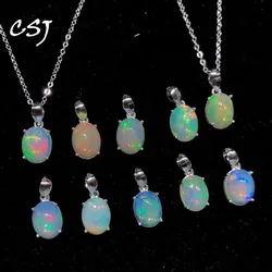 Simple ov7*9mm Natural Black Opal Pendants Sterling 925 Silver Ethiopia Gemstone for Women Jewelry Necklace Party Gift