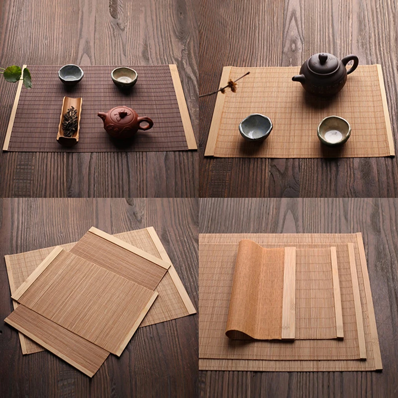 Slip-proof Table Mat Chinese Style Napkin Insulation Pad Hand-woven Bamboo Placemat Decor Kung Fu Tea Set Mat Photography Prop