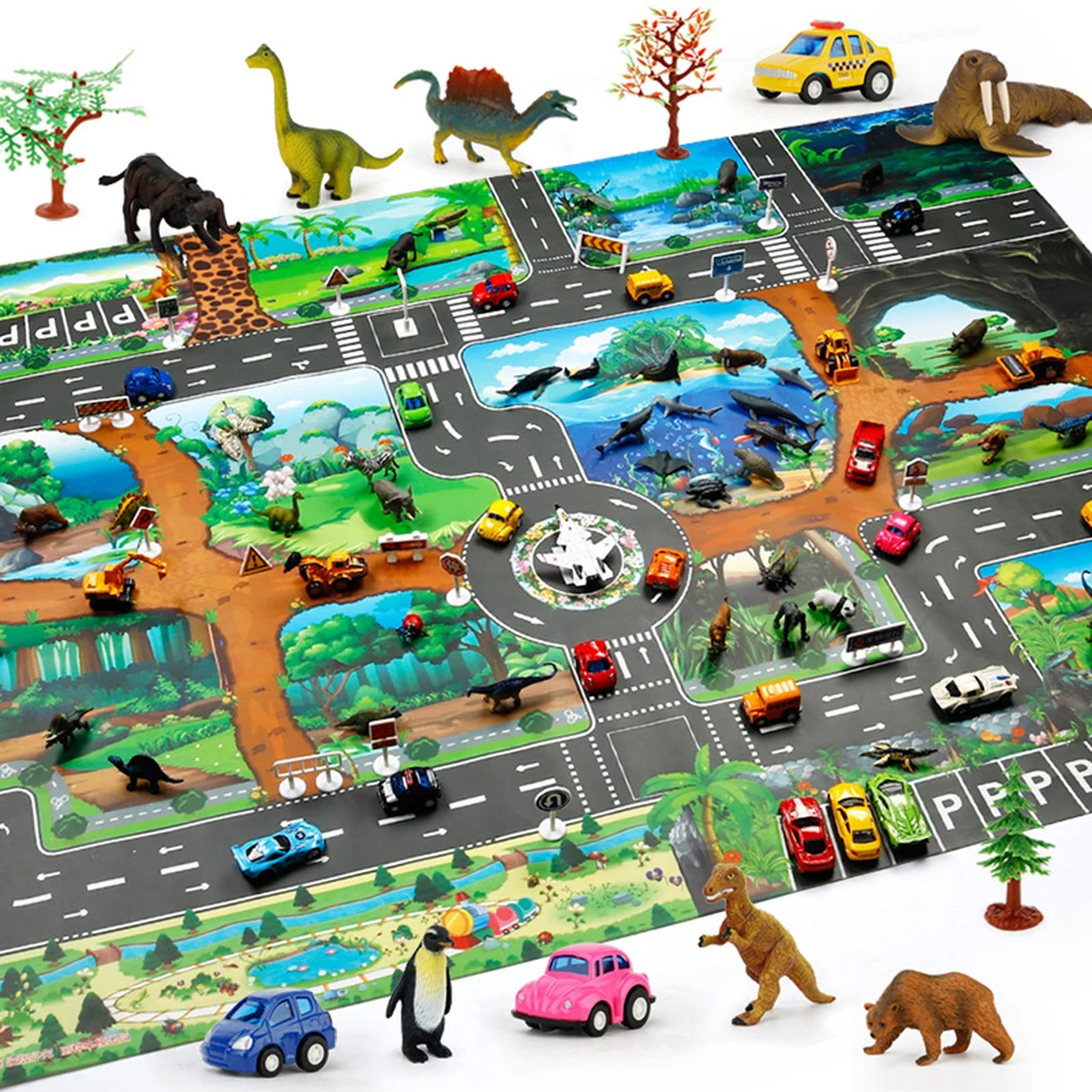 Play Mat 100x130cm Traffic Route Dinosaur World Pattern  Pad Carpet Room Decor Playmat Play orthopedic rug for children