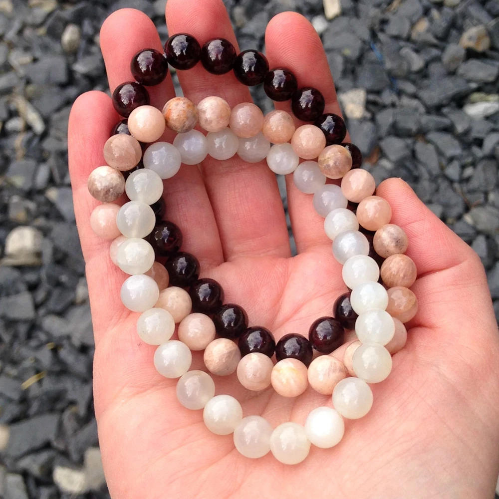 Wholesale AAA Grade Vata Dosha Gemstone Stack Bracelet Set High Quality Garnet Sunstone Moonstone Natural Stone Energy Bracelet