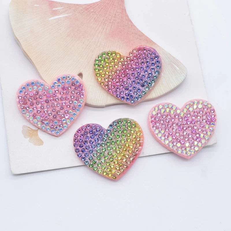 20Pcs 30*26mm Bling Colorful Heart Rhinestone Patches for DIY Clothes Hat Decor Headwear Hairband Supplies Accessories Applique