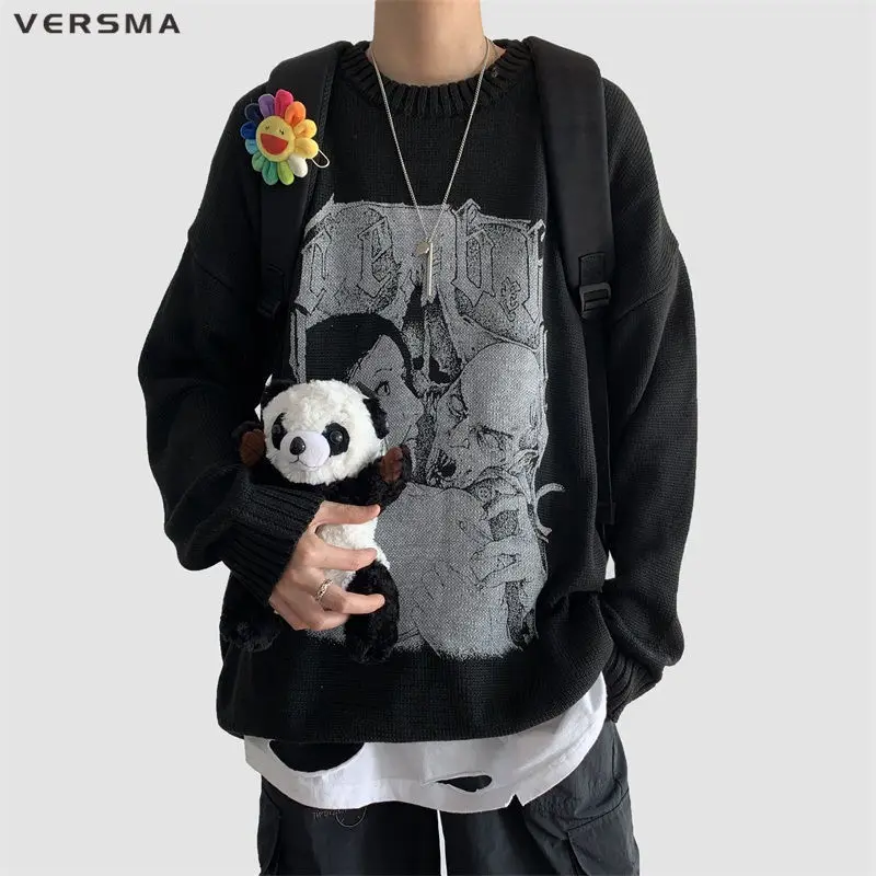 

VERSMA Korean Harajuku Printed Ugly Christmas Sweater Plus Size Men Pullover Winter Vintage Loose Sweater Men Women Dropshipping