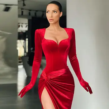 10 best sales Vestido vermelho com fenda alta - №7