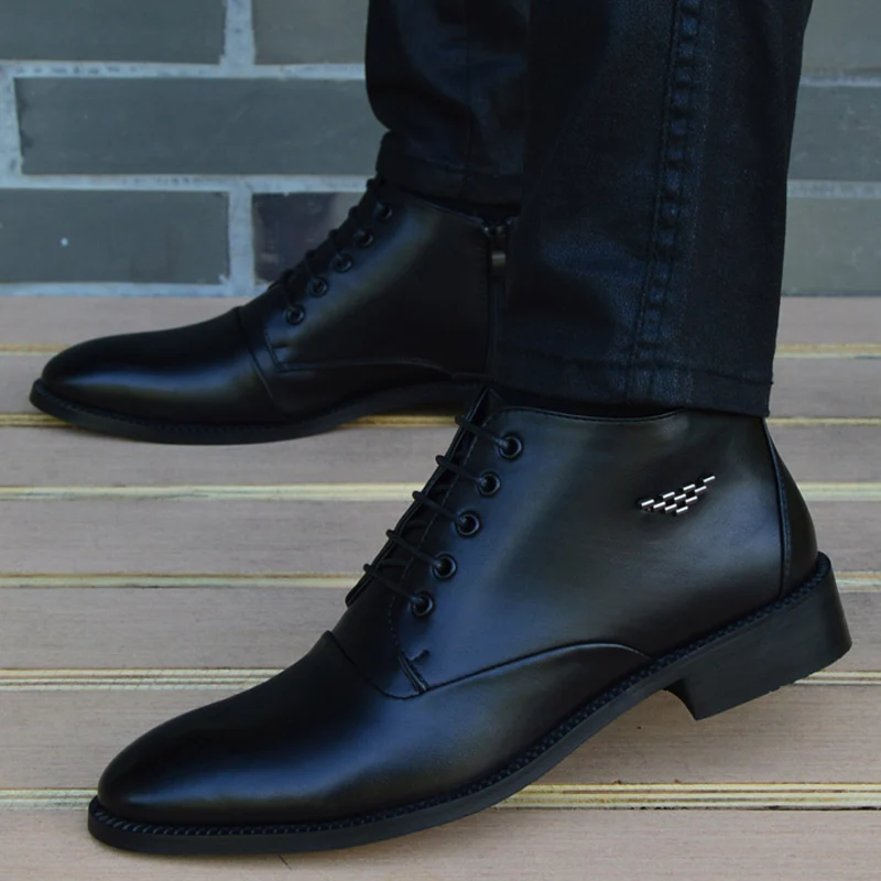 Botas de cuero transpirables con punta estrecha para Hombre, Zapatos informales de lona a la moda, para negocios, Otoño e Invierno