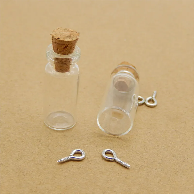 Julie Wang 10PCS 1ml Tiny Clear Glass Wish Bottles Charms Hook Vials Jars Containers Cork Stoppers Home Decor Birthday Bless