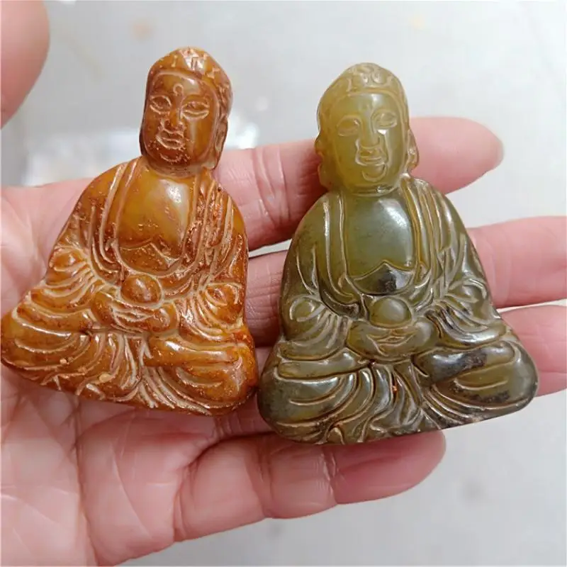 Natural Jade Xiuyu Antique Carved Buddha Statue Shakyamuni Pendant Collection Decoration Home Accessories Gift Amulet