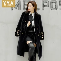 Double Breasted Military Army Mink Wool Coat British Style Designer Work Business Blends Korean Coat Outwear Winter Women Trench