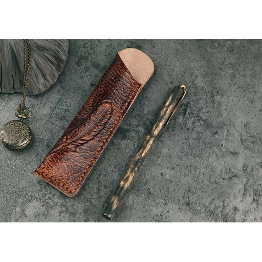 

Vintage Style Handmade Brass Gel Pen Old Technique Ballpoint Pen Leather Pen Bag Self Defense EDC Writing Tool Outdoor