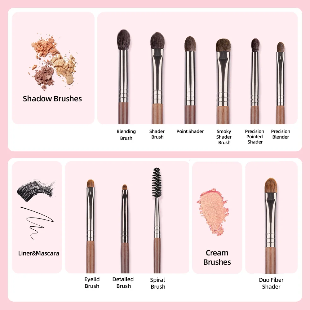 BETHY BEAUTY 10 PCS Brow Brush Blending Makeup Brush Set Cosmetic Spolie Contouring Brushes For Make Up Cream Crease Shading