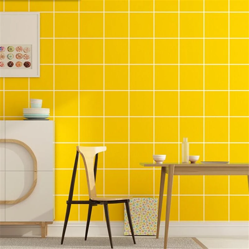 WELLYU Warm yellow wallpaper peacock blue green wallpaper Nordic style net red bedroom living room lattice square wallpaper