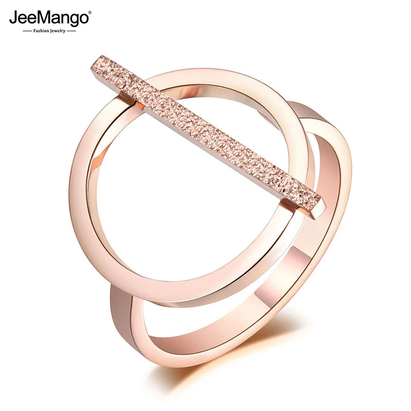 JeeMango OL Design moda pierścionek ze stali nierdzewnej różowe złoto kolor geometryczna obrączka zaręczynowa dla kobiet dziewczyna biżuteria JR19008
