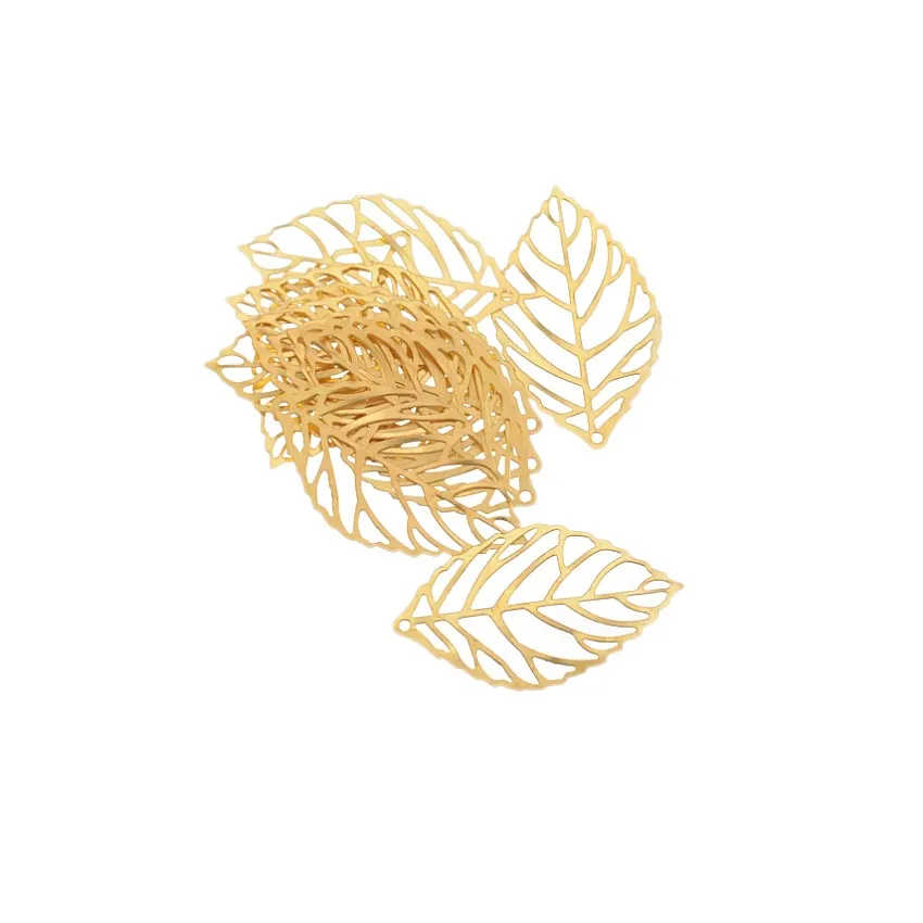 Retail 20Pcs Filigree Leaf Metal Crafts Decoration DIY Findings 35x20mm