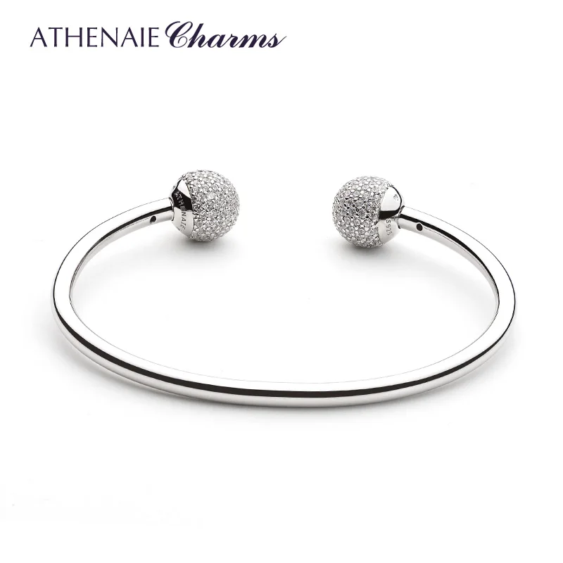 ATHENAIE 925 Sterling Silber CZ Momente Klassischen Offene Armreif für Frauen Fit Charms Perlen für Frauen Schmuck Geschenk