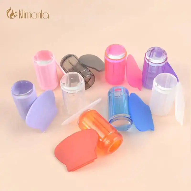 Carimbo De Unha Silicone Colorido/Transparente + Raspador