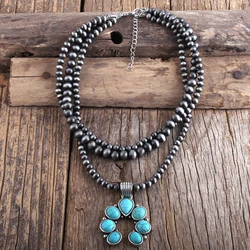 RH Fashion Boho Jewelry 3 Layer Gray Drawing CCB Moon Metal Stones Necklaces Women Bohemia Necklace Gift Dropship