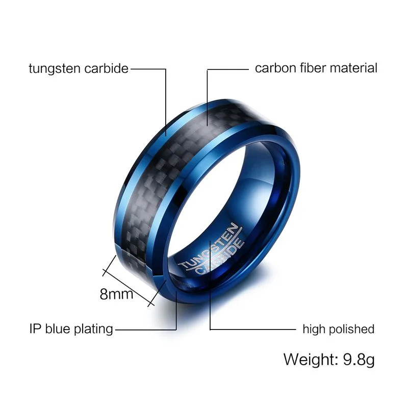 Men Ring Tungsten Carbide Ring Inlay Carbon Anniversary Wedding Band For Men Unisex Party Gift Fashion Jewelry