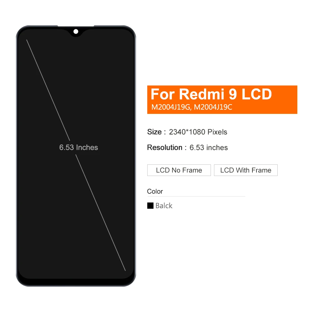 ЖК-дисплей 6,53 \'\'для Xiaomi Redmi 9, ЖК-дисплей с сенсорным экраном и дигитайзером в сборе с рамкой для Xiaomi Redmi 9, ЖК-экран