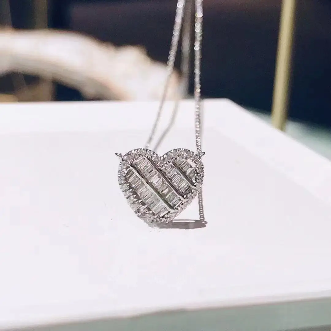 Lovers Heart Diamond Pendant Real 925 Sterling Silver Charm Wedding Pendants Necklace For Women Bridal Party Choker Jewelry Gift image 2