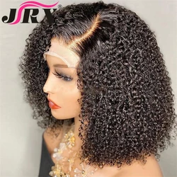 Perruque Lace Closure wig frisée brésilienne Remy, cheveux naturels, coupe courte au carré, 4x4, pre-plucked,perruque cheveux humain