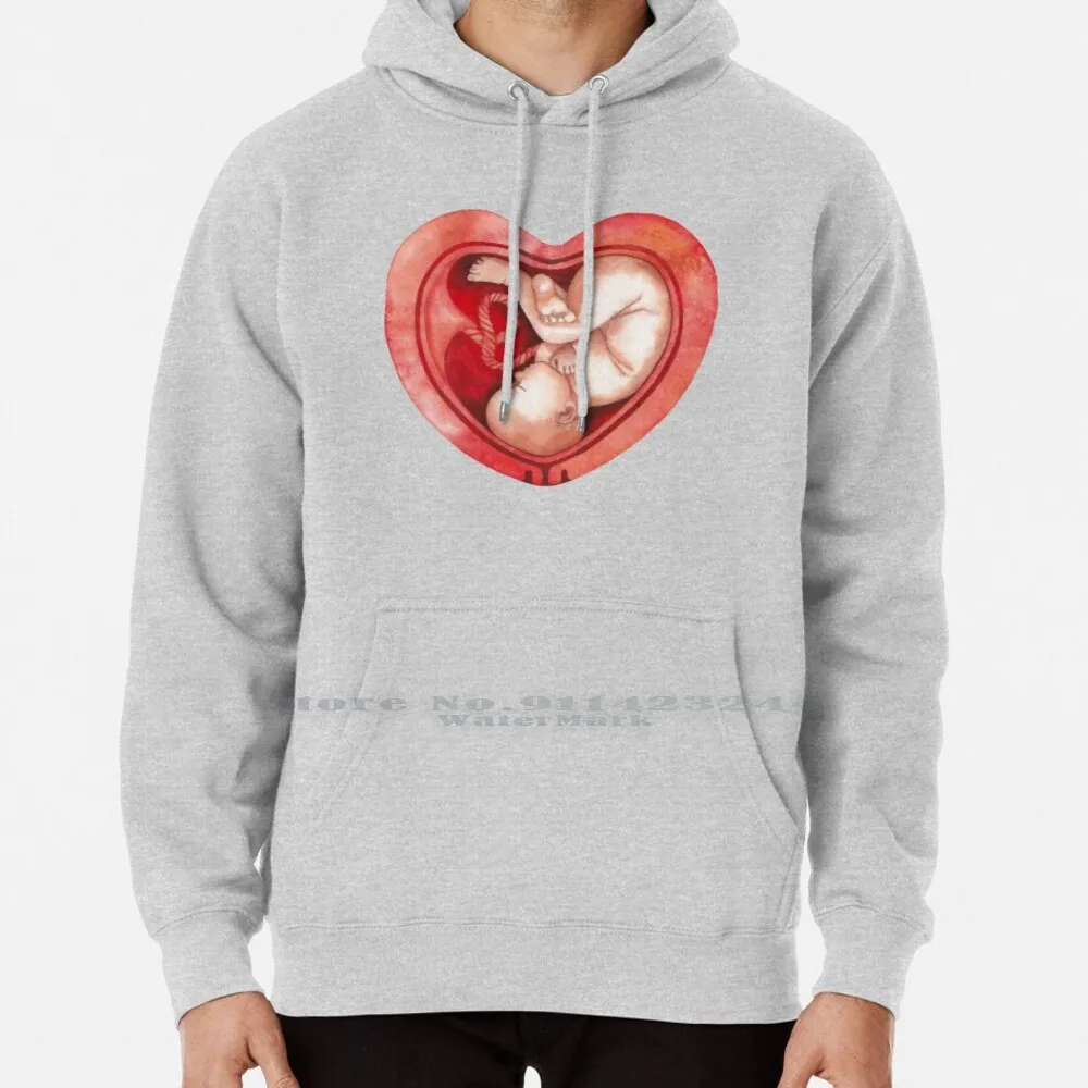 Watercolor Fetus Inside The Heart Shaped Womb Hoodie Sweater 6xl Cotton Womb Fetus Heart Fetal Pregnant Watercolor Human