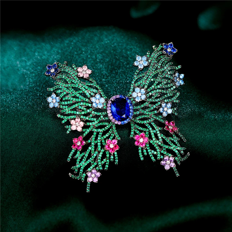 

New Luxury Butterfly Design Large Brooches for Women Men Corsage Inlaid Retro Green Zircon Brooch Pin Shawl Coat Broche Pins