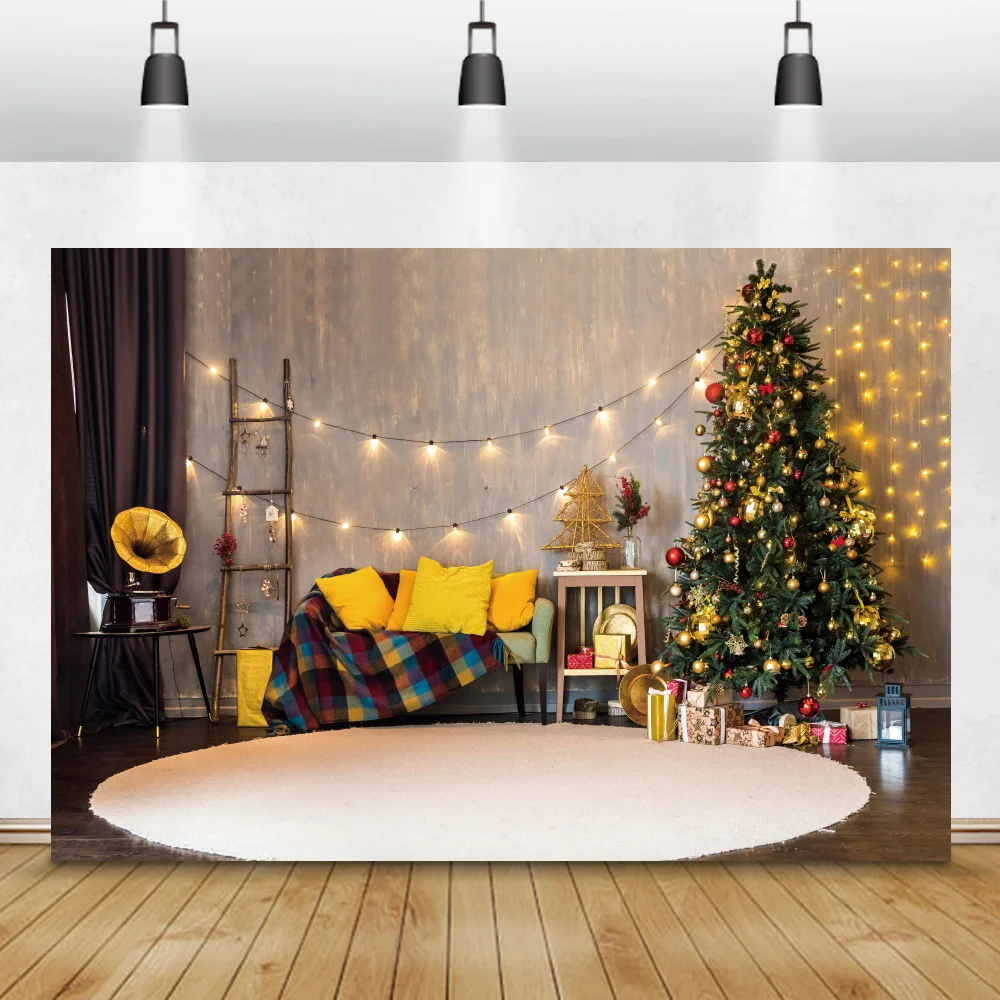 Christmas Backdrops For Photography Party Tree Cozy Decor Bulb Light Gift Blanket Baby Portrait Photo Background Photo Studio