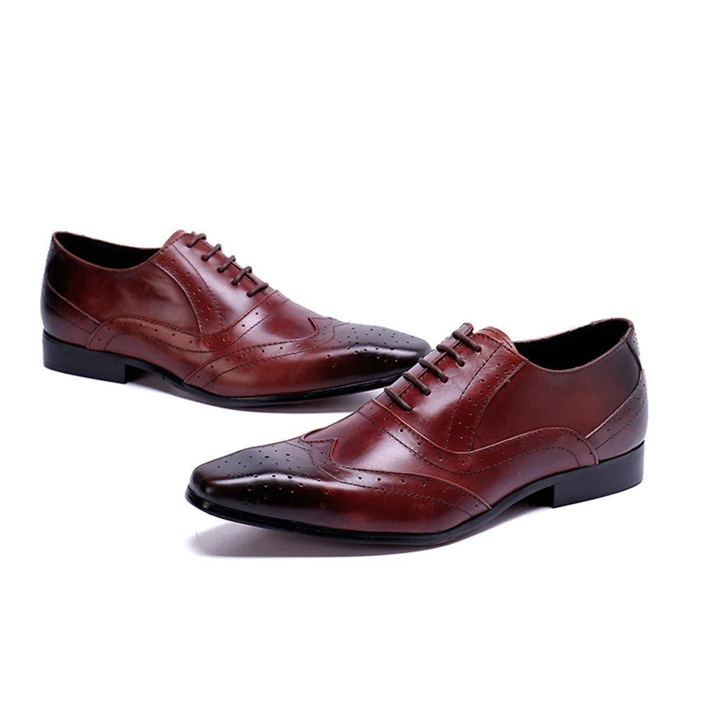 

Men Leather Shoes Formal Dress Suit Shoes Lace Up Pointed Toe Party Casual Business Shoes for Men Red Wedding Leather Shoes