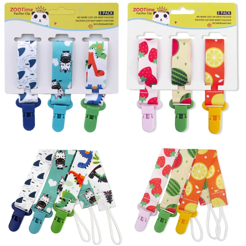 3 Pcs/Set Baby Pacifier Clip Pacifier Chain Dummy Clip Nipple Holder for Baby Cartoon Print Child Pacifier Clips Soother Holder