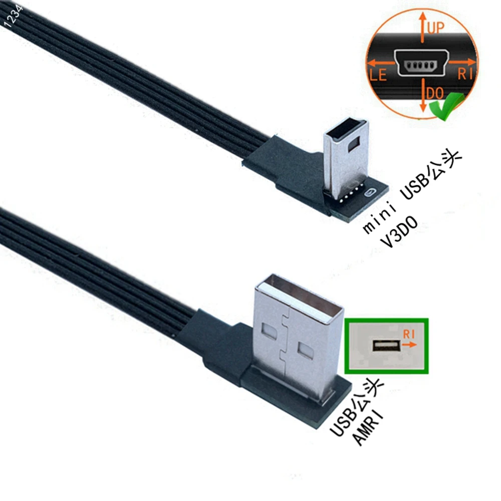 Kabel do transmisji danych USB A męski na Mini USB B 5Pin męski 90 stopni MP3/lewy/Adapter kątowy Charge Sync 0.25M 0.5M1M