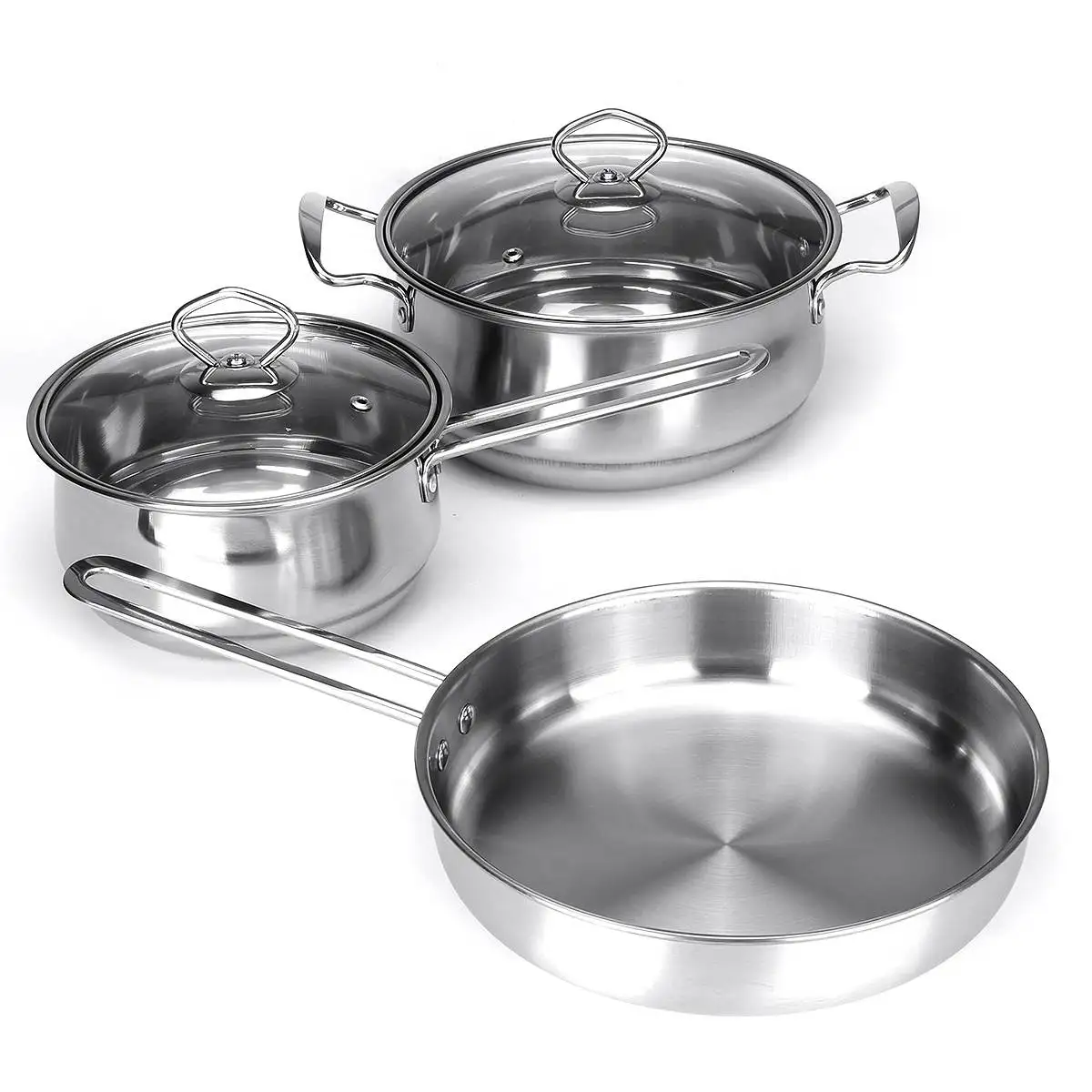 

3PCS/Set Thick Inox Cooking Soup Pot Frying Pan Small Saucepan With Glass Lid For Induction Cooker Gas Stove kitchen pots