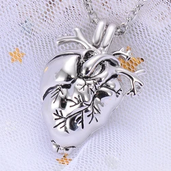 Anatomical Heart Necklace Cremation Organ Pendant Urn for Memorial， Gothic Punk Jewelry for Men Women