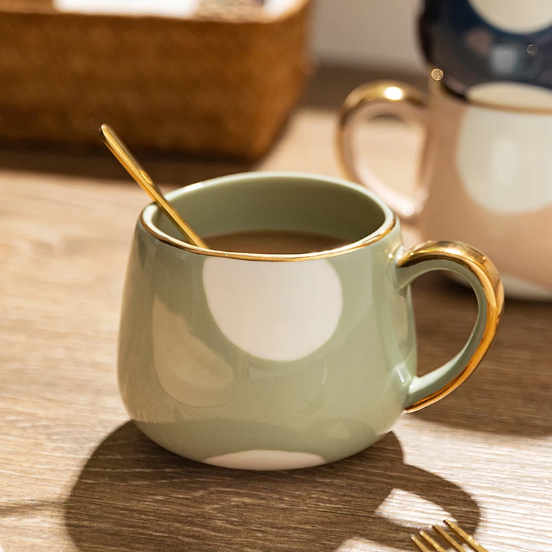 Nordic Creative Ceramic Coffee Cup Home Water Milk Mark Mug Gold Inlaid Couple Holiday Birthday Gift Coffee Mug