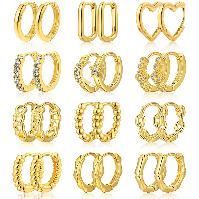 

12PCS Hoop Earrings Set for Women Girls CZ Small Hoop Earrings Silver Cartilage Hoops Earrings Set For Piercing Jewelry