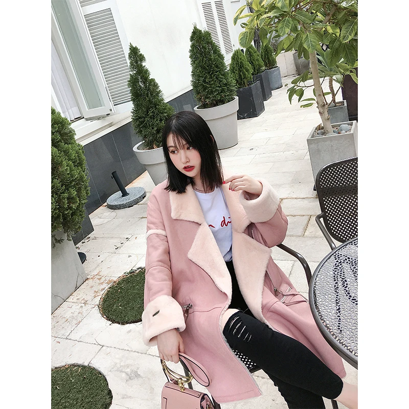 

Geniune Leather Jacket Women Sheepskin Leather Double Faced Fur Coat Winter Real Sheep Fur Thick Outwear 17069 MF315