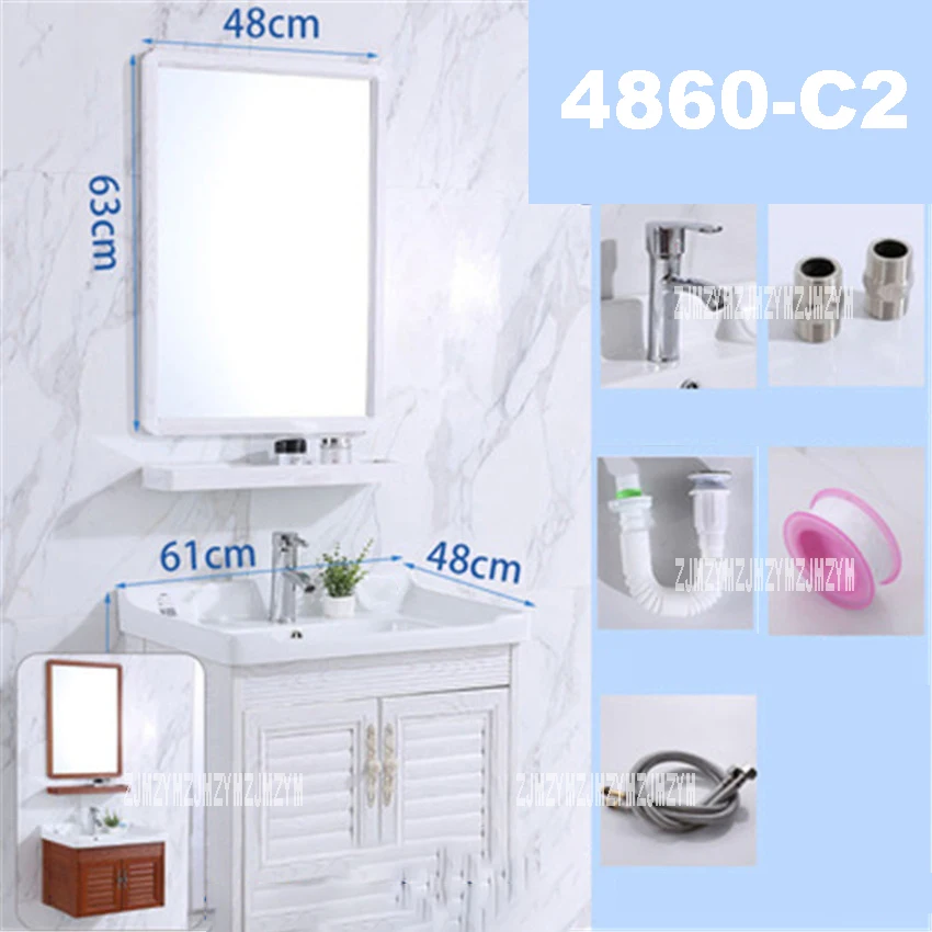 4860C-2/ 4870C-2 Mini Wall Mounted Basin Cabinet Ceramic Washing Table Bathroom Cabinet Small Space Aluminum Cabinet With Mirror