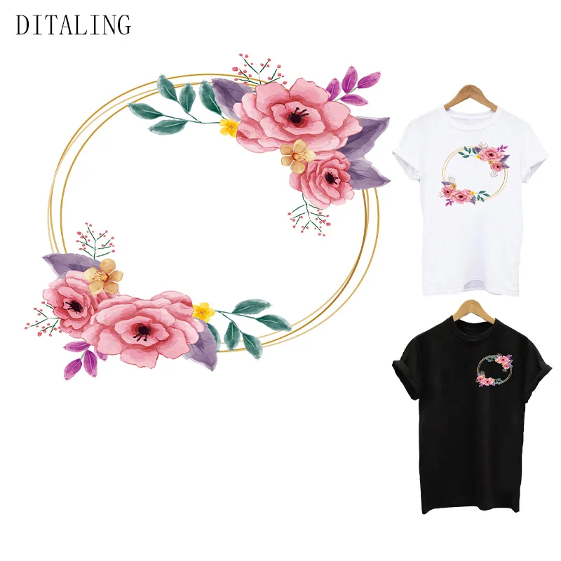Iron On Transfer For Clothing Floral Wreath Patch On Clothes DIY Washable Sweatshirt Jacket  Stickers Beautiful Flowers Patches