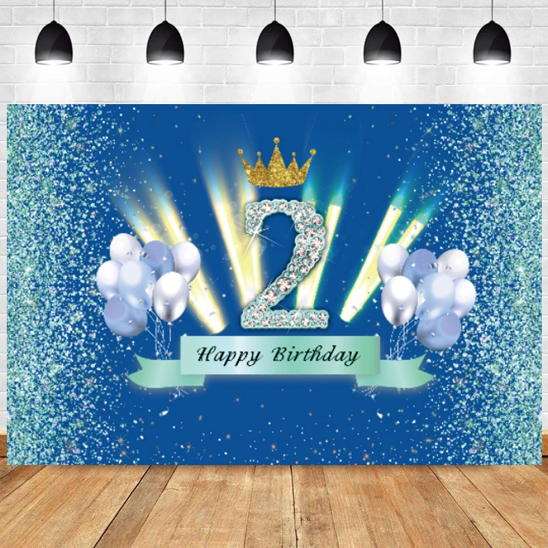 2 Years Photo Backdrop 2nd Girls Boy Crown Happy Birthday Party Two Photograph Background Banner Decoration Prop