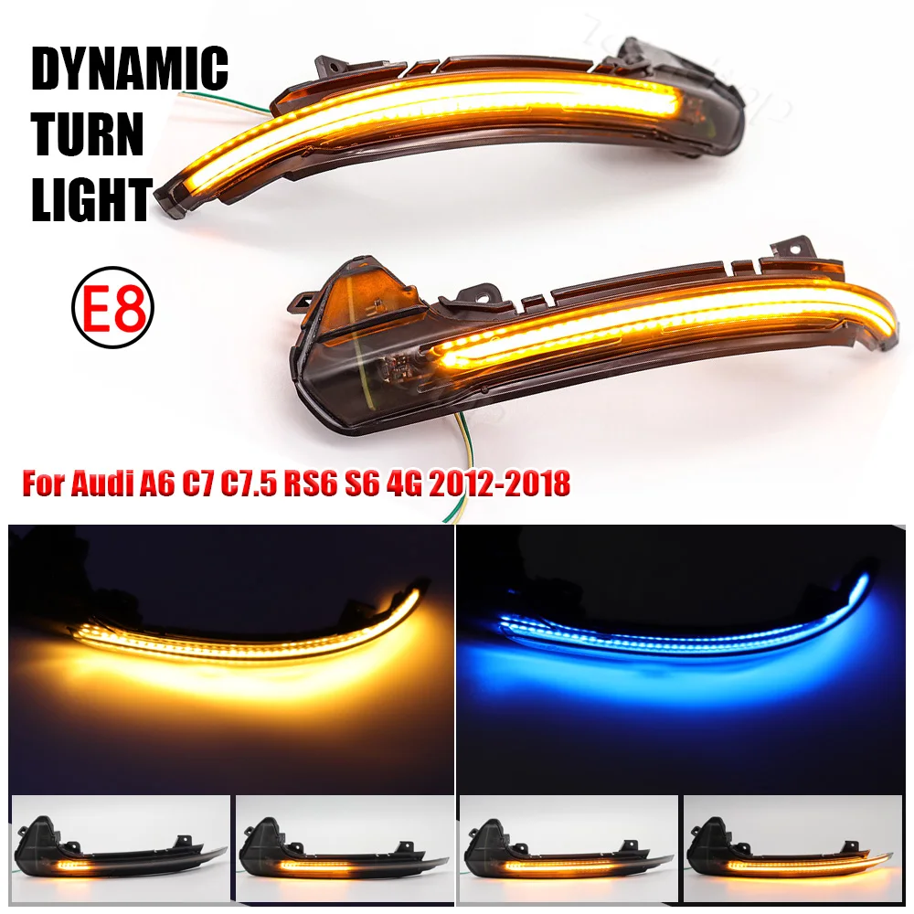 2pcs For Audi A6 RS6 4G C7 7.5 2012-2018 LED Dynamic Turn Signal Light Side Rearview Mirror Sequential Blinker Indicator Lights