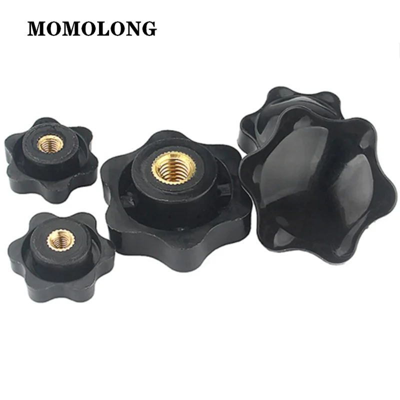 M12 Plum Hand Tighten Nuts Clamping Knob Manual Nuts Handle Thread Mechanical Black Thumb Nuts 5pcs