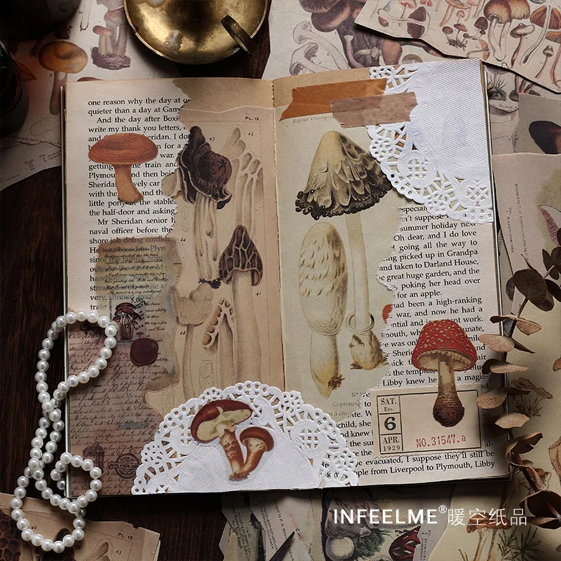 25pcs/lot Memo Pads Material Paper mushroom  Junk Journal Scrapbooking Cards Retro Background Decoration Paper