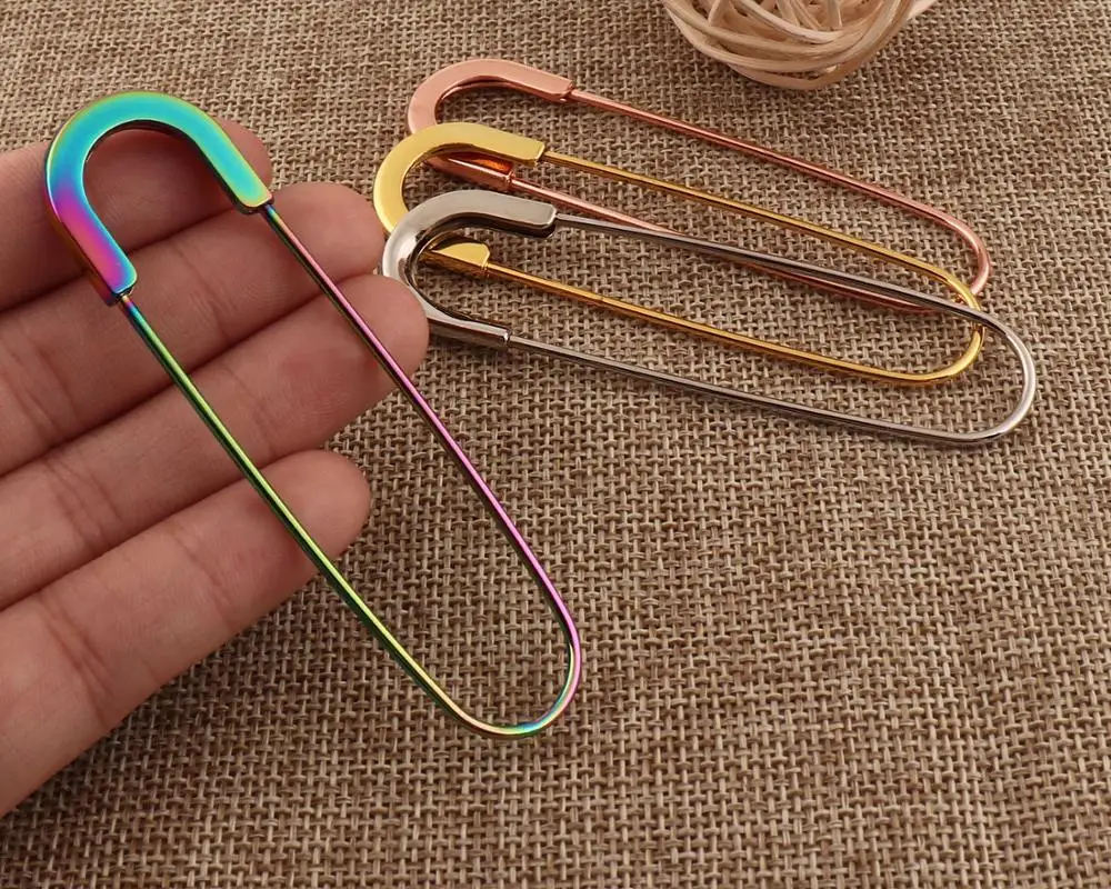 15 PCS Metal Craft Safety Pins,80mm Rainbow/Silver/Gold/Rose Gold Safety Pin Brooch Stitch Markers Loops Charms Jewelry Tag