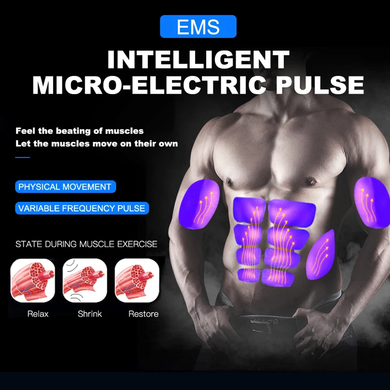 ABS/EMS Wireless Abdominal Muscle Stimulator Slimming Belt Unisex Rechargeable Electric Weight Loss Stickers Trainer Body