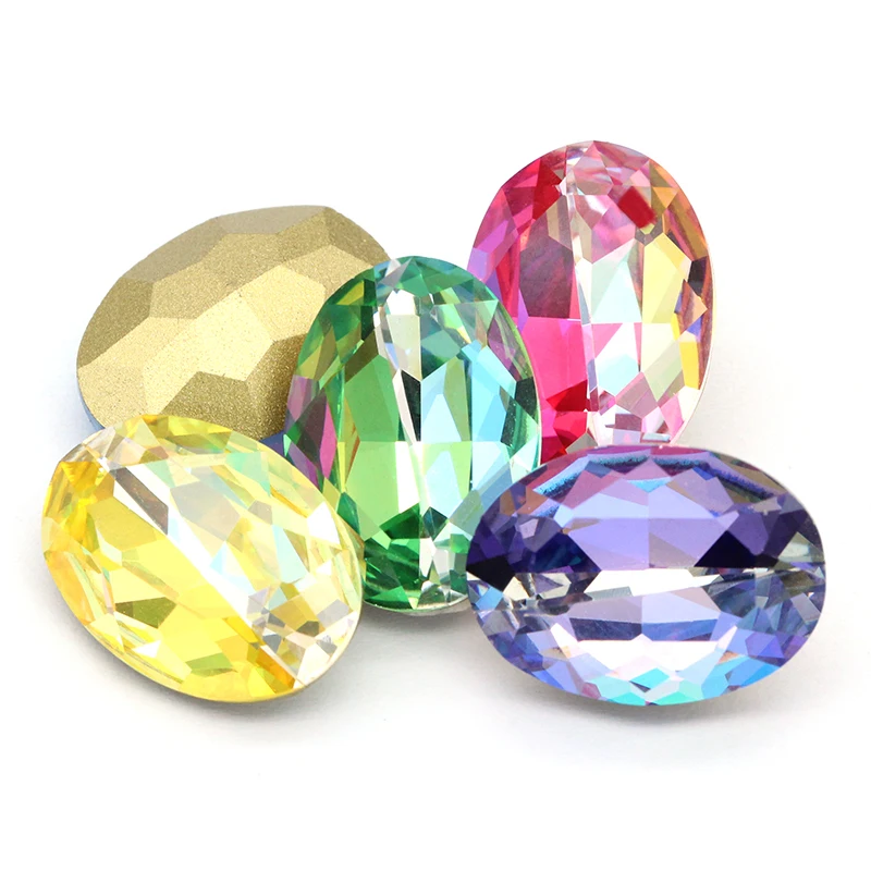 Oval Shape Laser Shine Crystal Rhinestones Colorful Pointback Glass Strass Jewelry Making Accessories Nails Glue Crystal