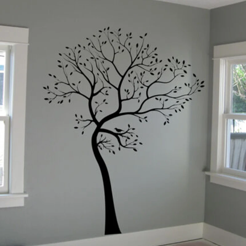 Big Cartoon Tree Leaves Wall Decal Playroom Baby Nursery Jungle Forest Trees Nature Wall Sticker Kids Room Vinyl Home Decor
