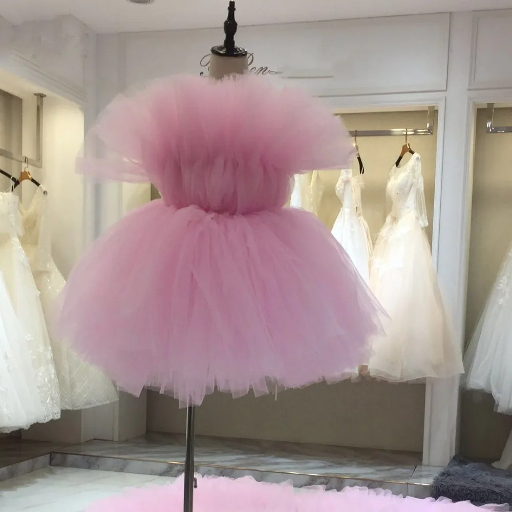 Robe de bal rose en Tulle, 2 pièces, haute et basse, avec traîne amovible, à volants, longue, 2021