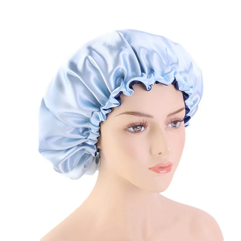 New Solid Women Satin Bonnet Fashion Stain Silky Big Bonnet for Lady Sleep Cap Headwrap Hat Hair Wrap Accessories Wholesale